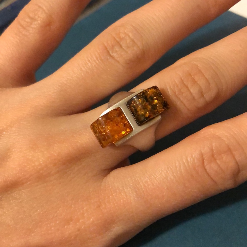 Sterling Silver .925 Amber Ring Size 6.75